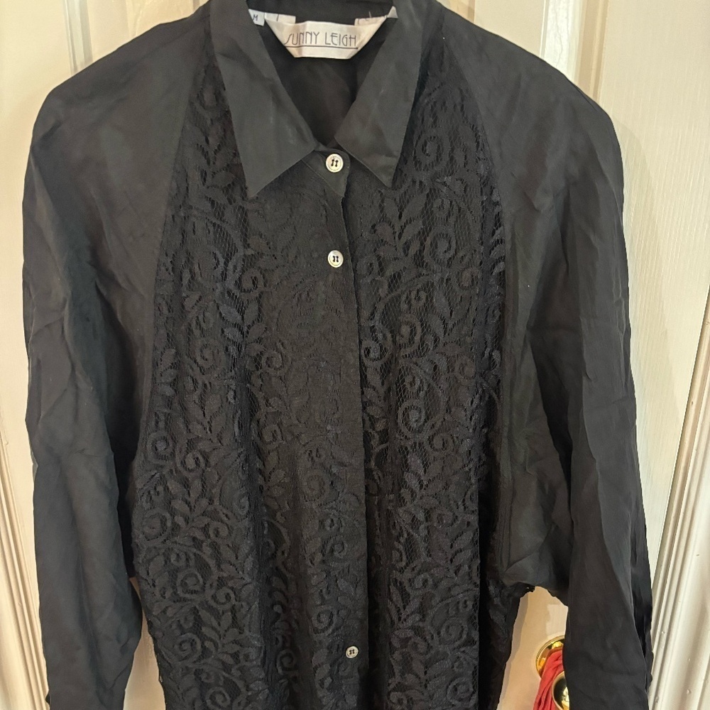 vintage 80s goth  100 percent silk oversized lace top